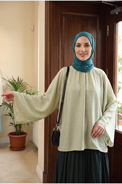 Modamorfo Spanish Tulle Modal Blouse with Inner Lining - Green