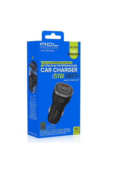 ACL 3 Girişli Araç İçi Şarj Soketi 51W – Hızlı Şarj, Usb + Type-C, 3 Cihaz De...