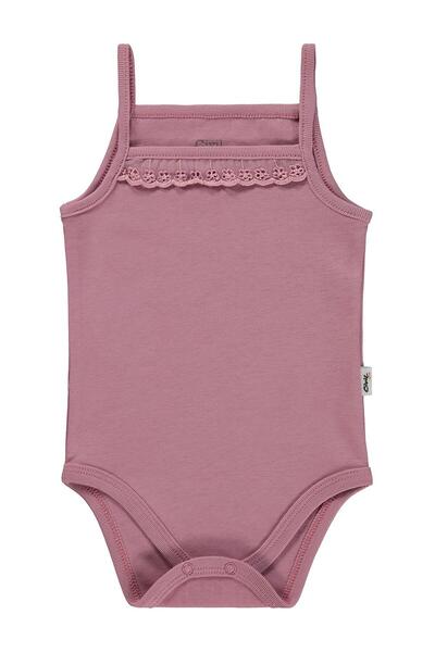Civil Baby Penye İp Askılı Dantelli 3-9 Ay Kız Çıtçıtlı Badi - Pembe 6-9 Ay