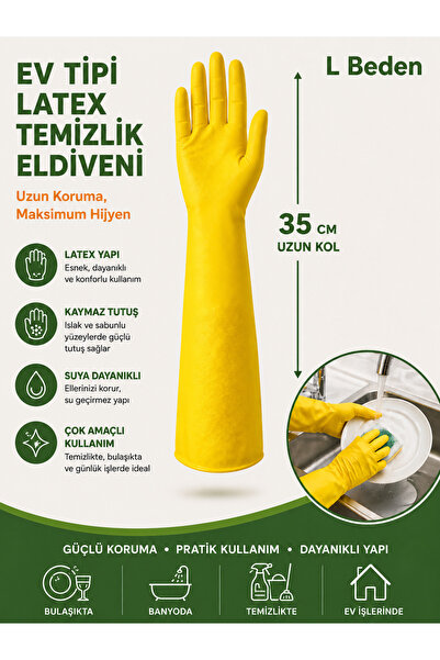 parın Uzun Konç - Kollu Latex Bulaşık Eldiveni 35 Cm Ev Tipi Temizlik Eldiven...