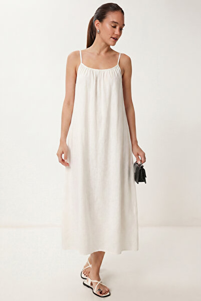 Lovelyİstanbul Askılı Yazlık Uzun Müslin Elbise LGX0007 BEYAZ