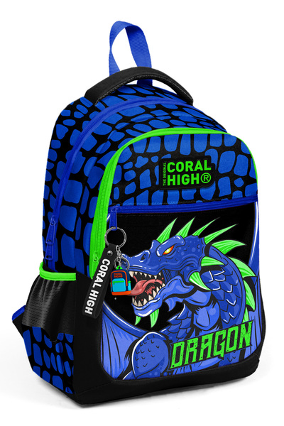 Coral High Geantă de școală cu model dragon negru-sax 23485