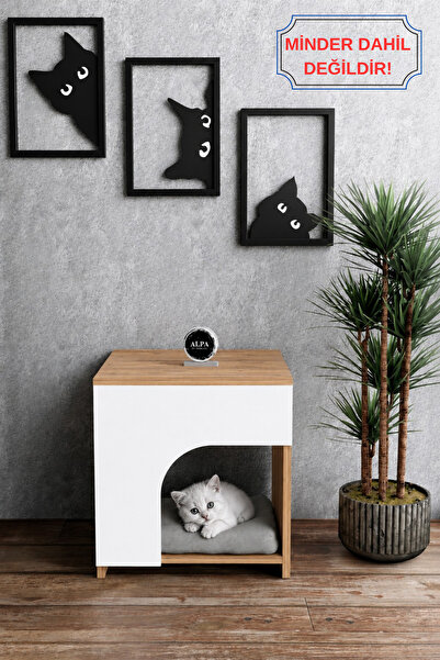 alpaevmobilya Ahşap Kedi Evi Kapalı Kedi Yatağı Yuvası Dekoratif Modern Komod...