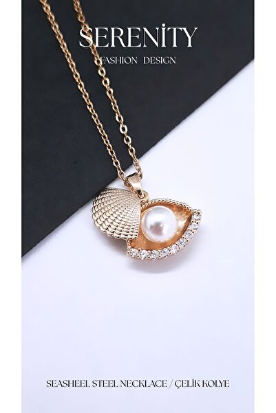 Serenity Oyster Motif Pearl Stone Steel Necklace