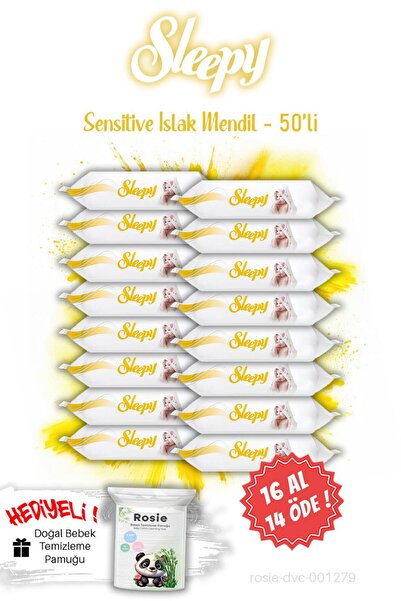 Sleepy اشتري 16 واحصل على 14 مناديل مبللة حساسة 50 قطعة وقطن روزي