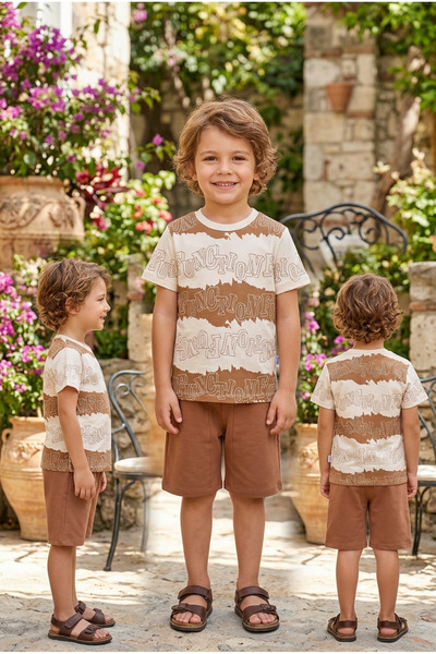 meyastore Boy's Shorts Set with Letter Print