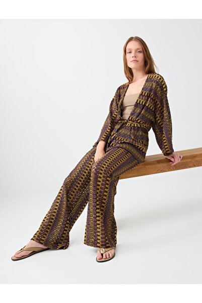 Jimmy Key Purple Openwork Straight-Cut Patterned Knitted Trousers