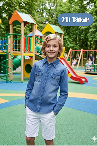 Hilal Akıncı Kids Set de 2 pantaloni scurți pentru băiat din denim