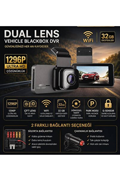 Navigold Dx-14 Wifi Ful Hd 2k 1296p Araç Kayıt Kamerası 2 Kameralı Ekranlı Ge...