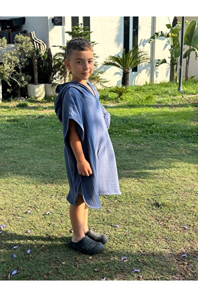 benecium Bebek - Çocuk Panço & Müslin Kumaş Panço & Indigo Mavi