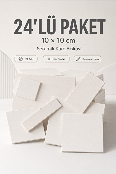 Ref-San 10x10cm Karo - Seramik Bisküvi 24'lü (Ham Ürün)