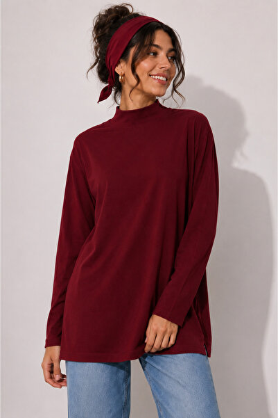 mirach Bluză tunică din bumbac pieptănat burgundy |   Tricou confortabil cu m...