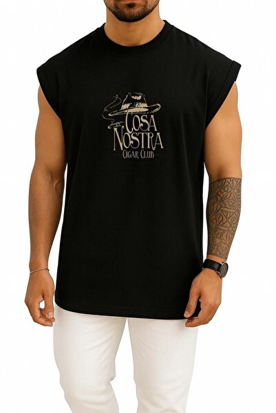 Bahriyeli Collection قصة فضفاضة Cosa Nostra Cigar Club - قميص داخلي بتصميم صد...