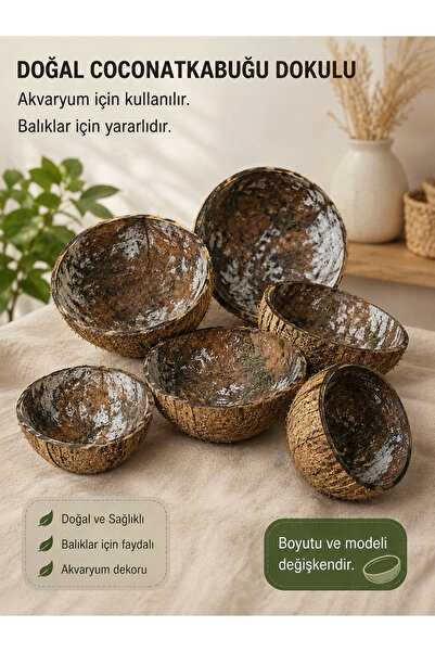 Akvaryum Doğal Dekoratif Hindistan Cevizi Kabuğu Önü Kapalı Yarım Kesik Model...