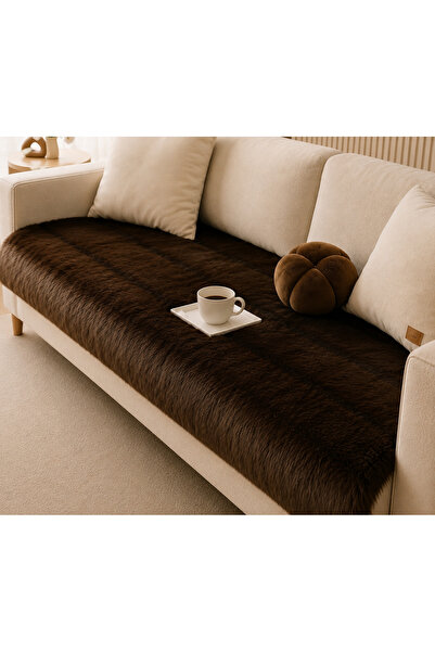 MER HOME Kürk Uzun Tüylü Peluş 3kişilik Koltuk İçin(1adet) 80*190cm  (kahve)...