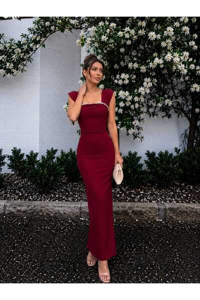 MODA DURAĞI inci detaylı midi abiye mezuniyet elbisesi