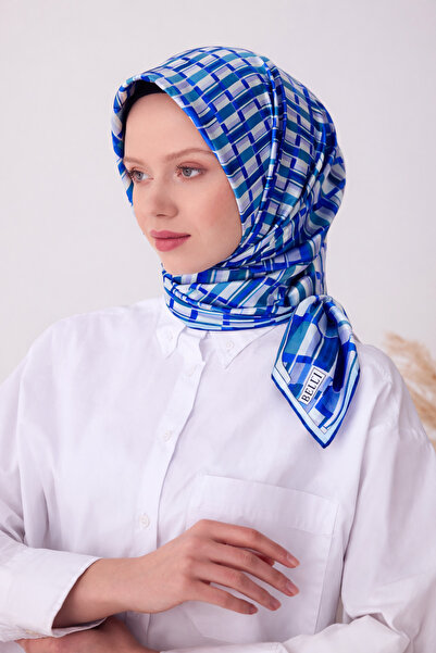 Belli Tivil Pure Silk Scarf 4302 - 50 Blue Geometric Pattern