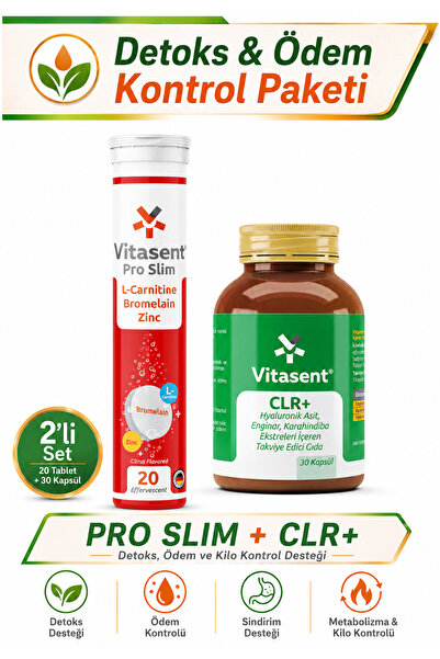 VİTASENT 2'li Detoks & Ödem Kontrol Paketi – CLR+ Hyaluronik Asit + Pro Slim