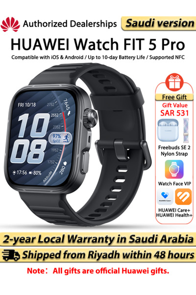 Huawei ساعة ذكية WATCH FIT 5 Pro، شاشة كاملة مقاس 1.92 بوصة، دراسة المخاطر، ت...
