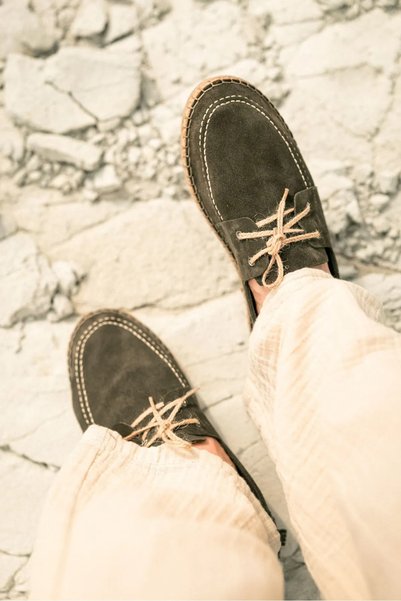 no7man Petra Lace-Up Khaki Suede Genuine Leather Men's Espadrilles