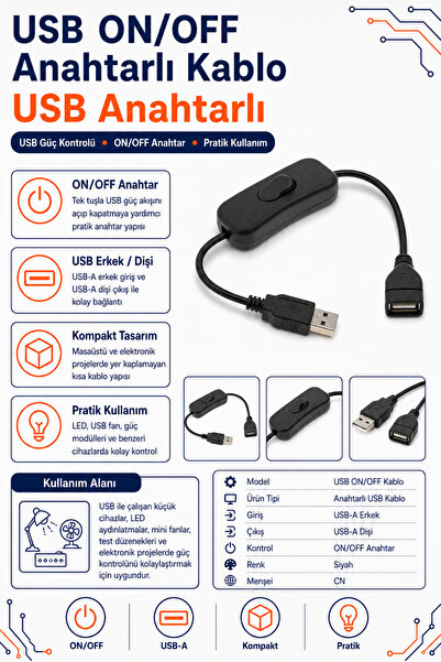 RobotikDepo USB ON/OFF Anahtarlı Kablo