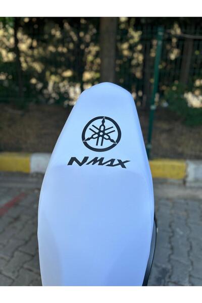 Utku Giyim NMAX UYUMLU BEYAZ MOTOSİKLET SELE KILIFI SİYAH LOGOLU