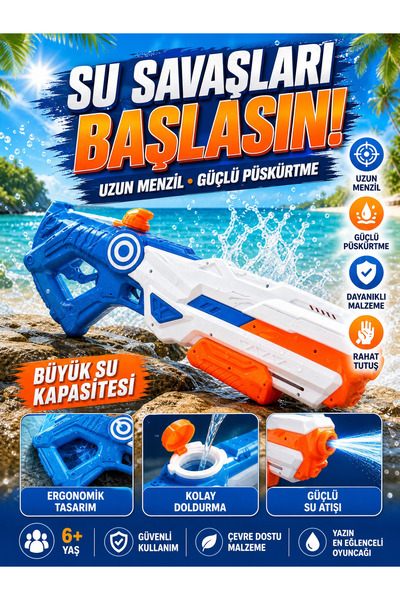 İlknurtoys Büyük Su Tabancası 1 Litre (1000 ML) Uzun Menzilli Yaz Oyuncağı