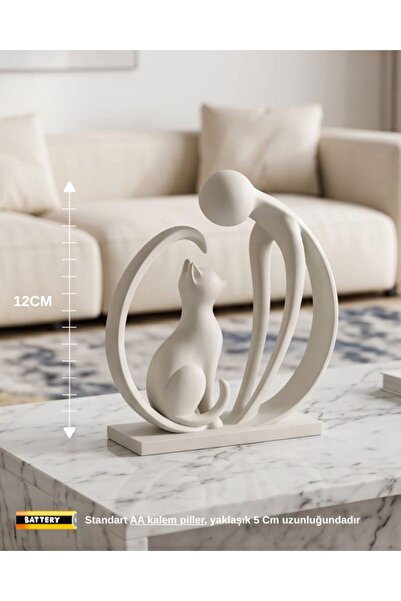 Printorium Modern Kedi ve İnsan Dekoratif Biblo – 12 CM Minimal Masaüstü Obje...