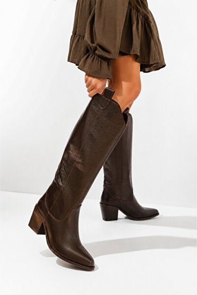 POTEEN Ptc Mar Western Heeled Women's Floter Patterned Cowboy Boots - Acıkahve