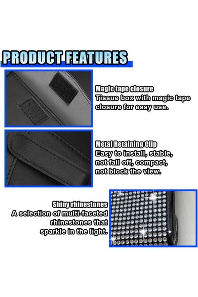 Arabest Car Sun Visor Tissue Box Holder,Bling PU Leather,Glitter Crystal Rhinestone Napkin Cover,Auto Paper Towel Dispenser,Easy Install,for Women,Black/White