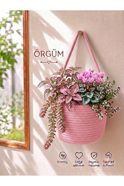 ÖRGÜM Sepet Dekoratif Çok Amaçlı Organizer Çiçek Organizeri 15x15 cm BİTKİ VE...