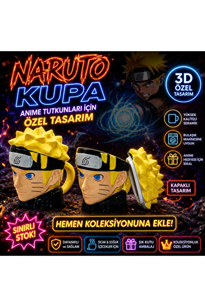 FG KONNİCHİWA Naruto 3D Seramik Kupa Kapaklı Anime Kupa Koleksiyonluk Hediyel...