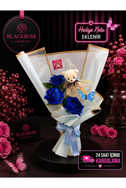 blackrosehediye Kırmızı Gül Buketi Ayıcıklı Kelebekli Romantik Hediye Solmaya...