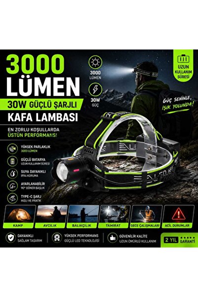 FAVBOX 3000 Lümen 30W Güçlü Şarjlı Kafa Lambası - PANTHER PT-5993