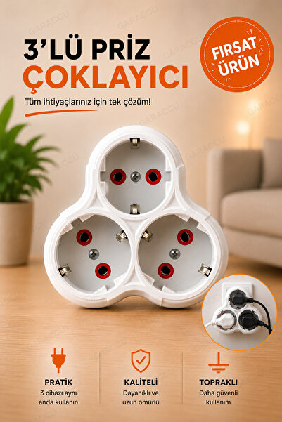 garaccu 3 lü Topraklı Kablosuz Golyat Priz Çoğaltıcı 1 Adet, Golyat Piriz, Üç...