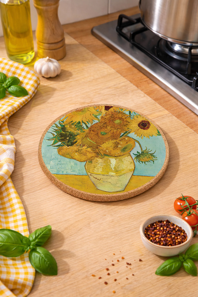 Van Gogh Sunflowers Mushroom Finished Pot Pan Coaster 19cm Diameter 1cm Thick