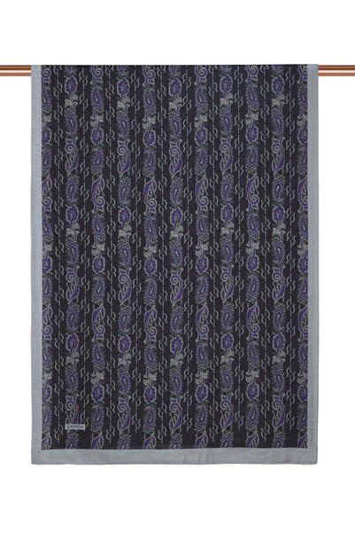 ipekevi Monogram Patterned Tencel Shawl 02891-Grey Purple