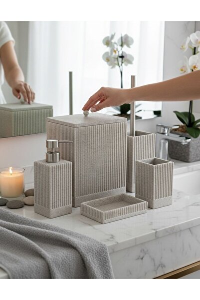 Onedekor 5 Parça Lüx Laduree Talya Gri Silver Banyo Seti