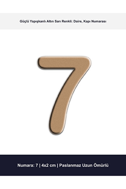 Demiraslan Ticaret 4x2 cm Altın Sarı Renk Metal Kapı Numarası No 7 - Yapışkan...