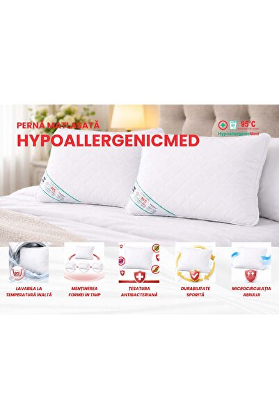 Somnart Set de 2 perne medicinale hipoalergenice Somnart 50x70cm, hipoalergenice, lavabile la 95 de grade