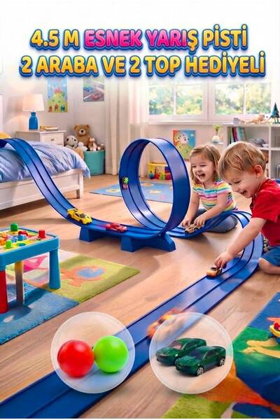 Tıfıl Toys Crazy Road 360° Esnek Yarış Pisti 4.5 Metre Esnek Yarış Pisti 2 Ar...