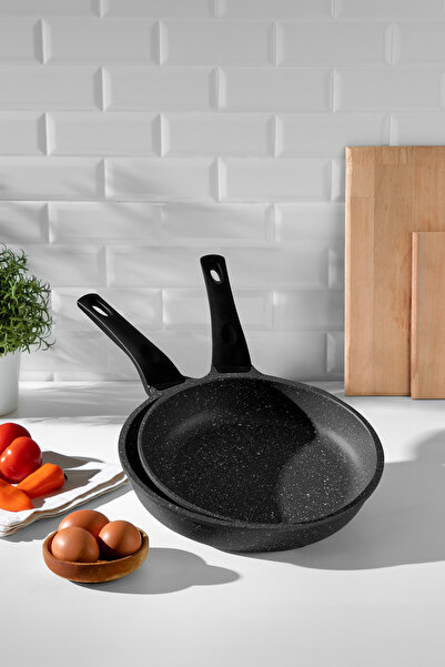 Nehir Siyah 2 Parça Alüminyum Döküm Granit 20-24 cm Tava Takımı