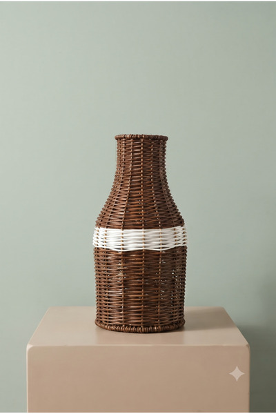KLARHAUS Wicker Model Decorative Rattan Vase, Boho Style Living Room and Offi...