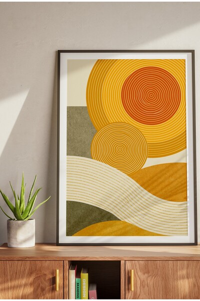 Wallnest Poster Fara Rama, Cercuri Abstracte Mustar, Tablou Modern Decor Living