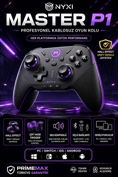 Nyxi Master P1 Kablosuz Oyun Kolu Hall Effect Drift Yapmaz Çift Mod Trigger S...