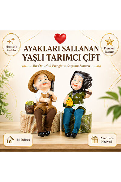 e-life shop Ayakları Sallanan Yaşlı Tarımcı Çift Biblo 2'li Set Dekoratif Ev ...