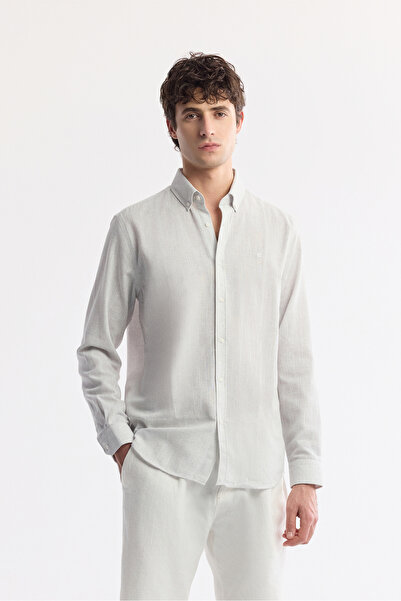 Avva Men's Light Gray Button-Down Collar Easy-Iron Cotton Regular Fit Shirt A...