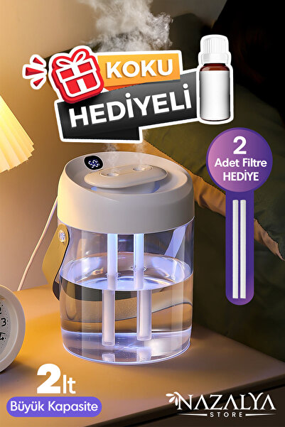 Nazalya 2 Litre Typ-c Girişli Işıklı Ultrasonik Hava Nemlendirici Buhar Makin...