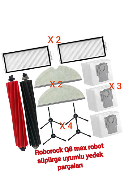 LİN GRUP مجموعة قطع غيار متوافقة مع المكنسة الكهربائية ROBOROCK Q8 Max Robot