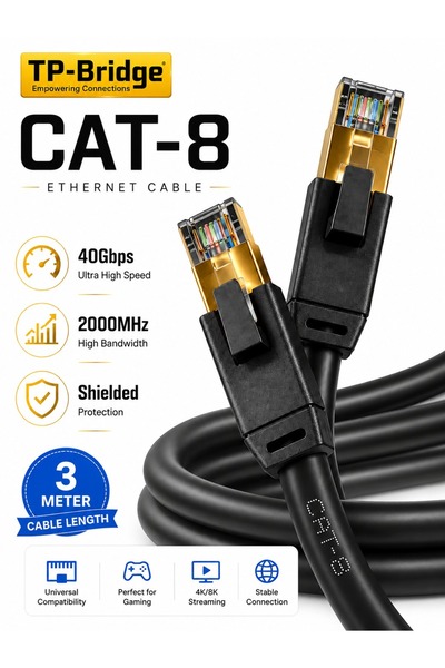 TP-BRIDGE كابل إيثرنت CAT8 – نحاس OFC مقاس 24AWG، S/FTP، LSZH، 2000 ميجاهرتز،...